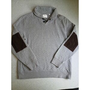 Billy Reid Sweater Large Quilted Shawl Collar Arm Patch Preppy Pullover